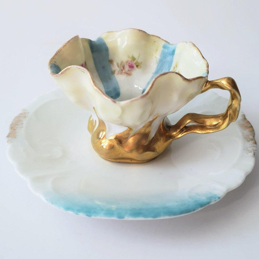 Rare Vintage Floral Shaped Hand Painted Espresso Cup